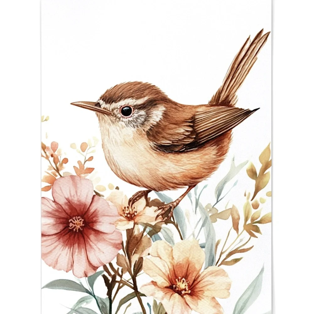 Watercolor Wren Bird Portrait Wall Art Illustration Print Poster Unframed - Picture 2 of 9